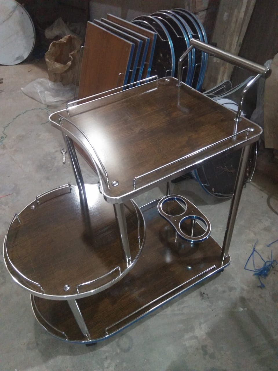 Stainless Steel Tea Trolley with Cup Holders