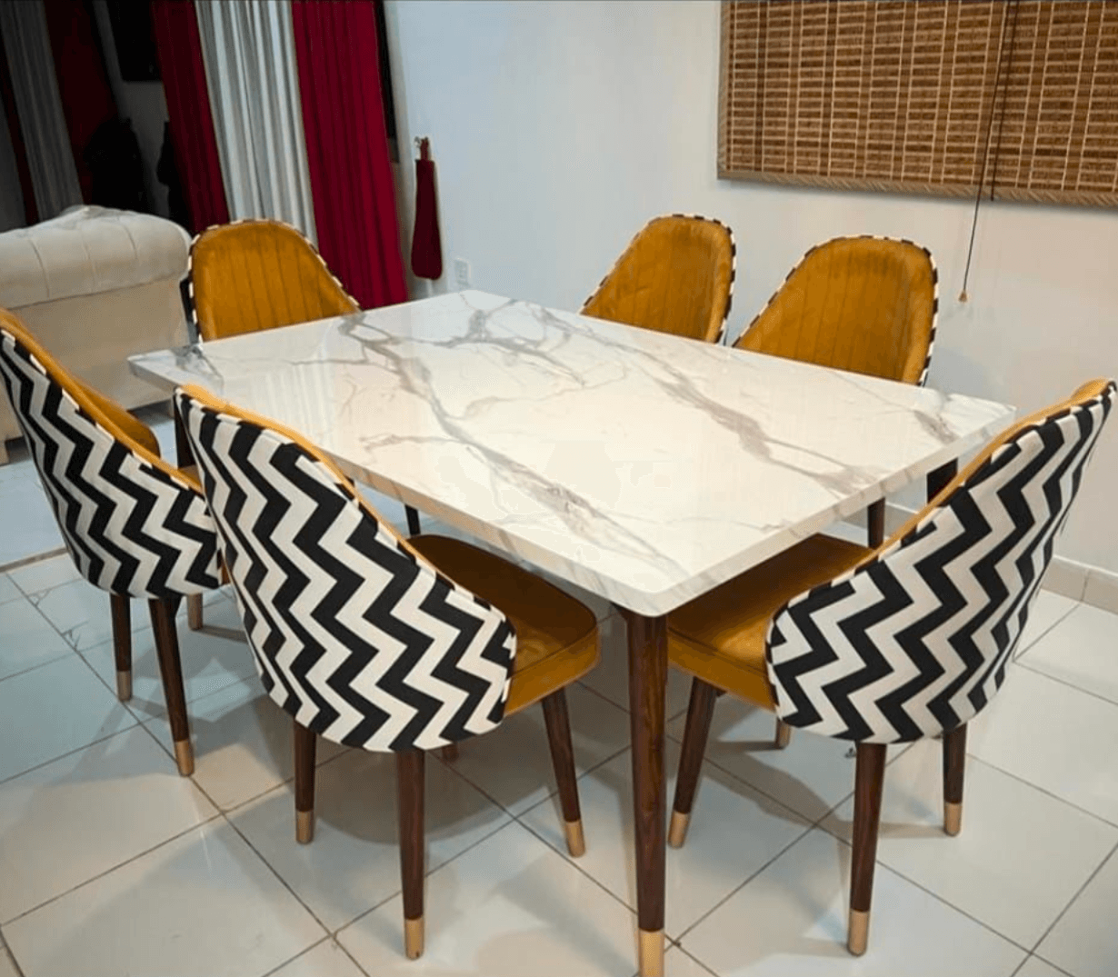 Marble Top Chevron Dining Set