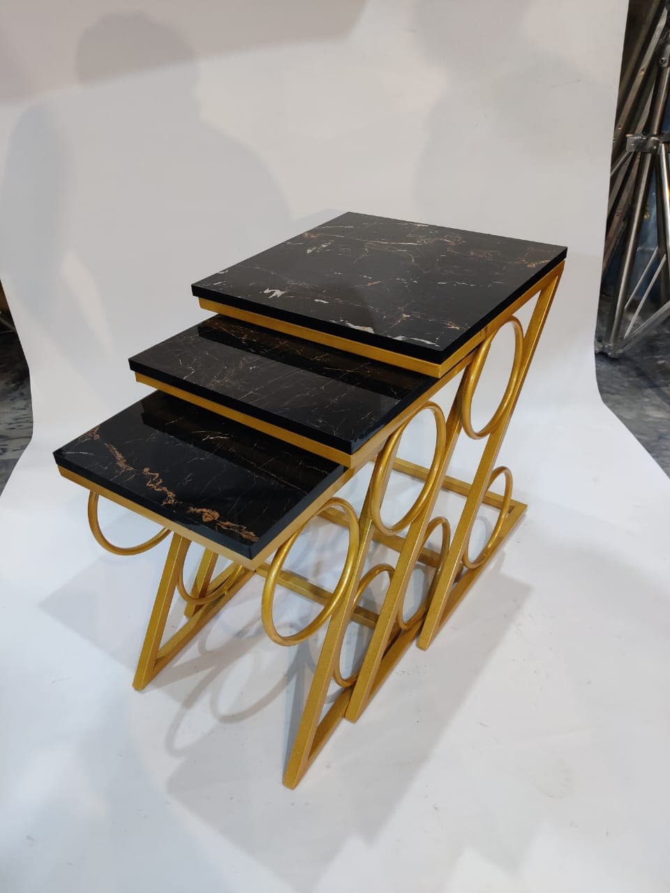 Square Marble Ring Base Nesting Table Set