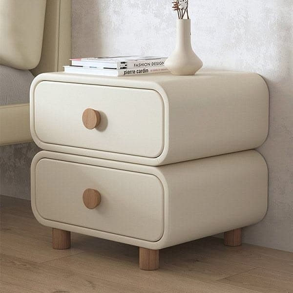 Cream Rounded Nightstand with Wood Knobs