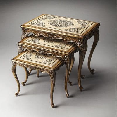 Antique Gold Patterned Nesting Tables (Set of 3)