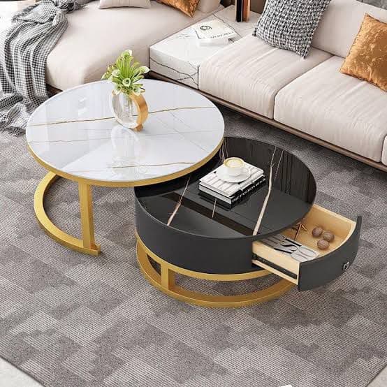 Nesting Round Marble Gold Centre Table