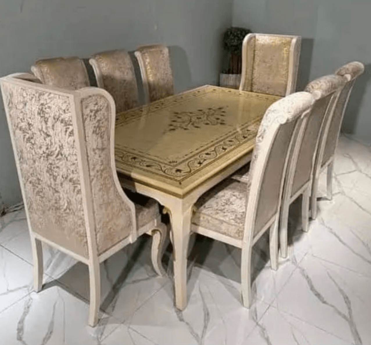 Ivory Ornate Wingback Dining Set