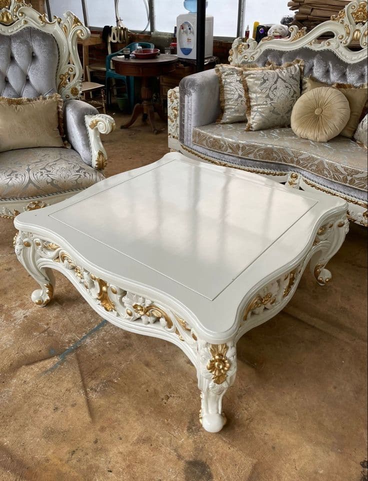 Ivory & Gold Carved Rococo Coffee Table