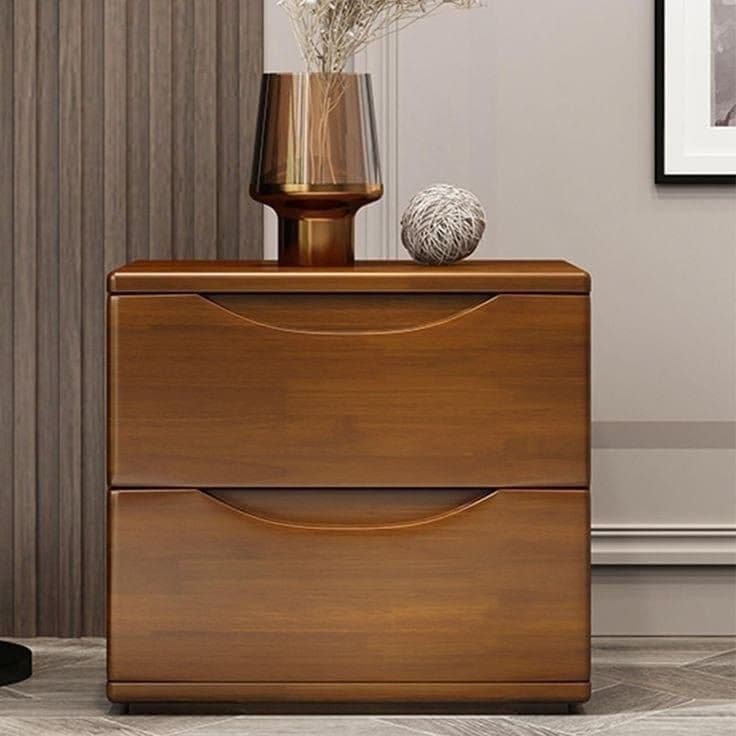 Walnut Brown Nightstand with Curved Handles