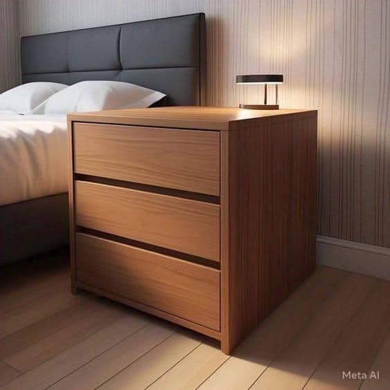 Walnut Wood Nightstand with Three Drawers