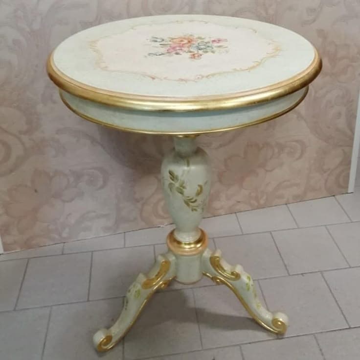Ivory & Gold Round Pedestal Side Table