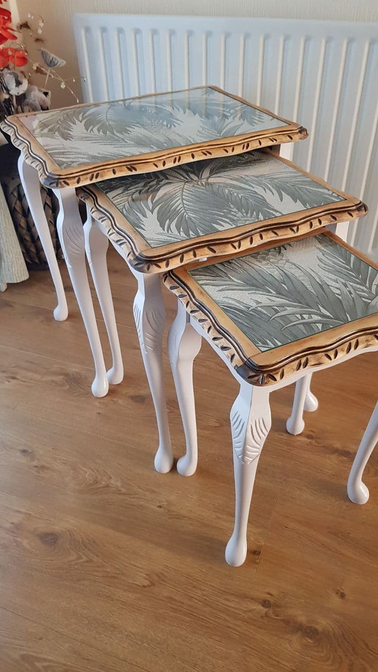 Whitewashed Tropical Glass-Top Nesting Tables (Set of 3)