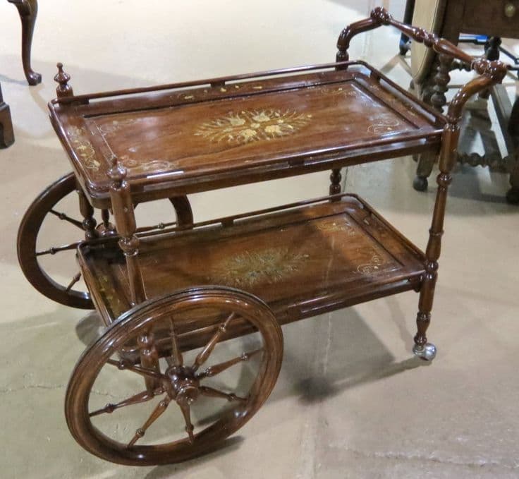 Vintage Wood Marquetry Tea Trolley