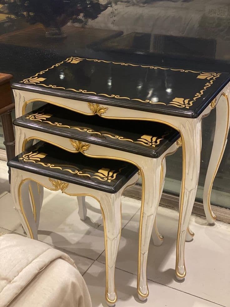 Black & Gold Patterned Nesting Tables (Set of 3)