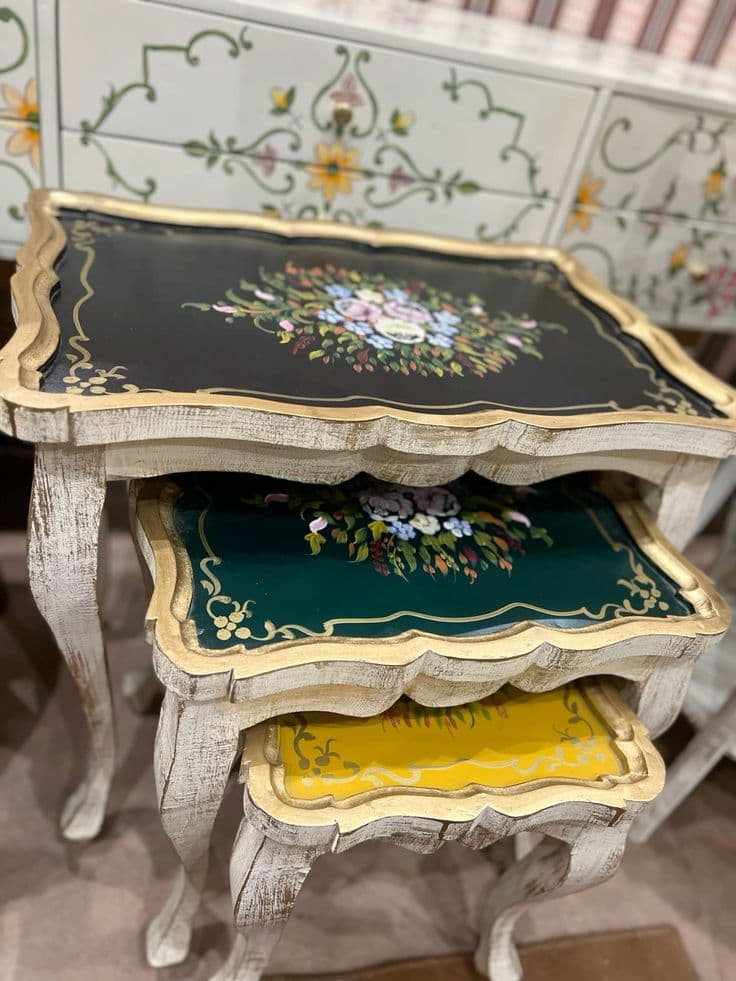 Whitewashed Multicolor Lacquered Nesting Tables (Set of 3)