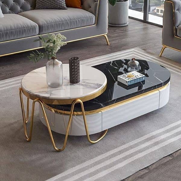 Marble Top Gold Wave Leg Centre Table