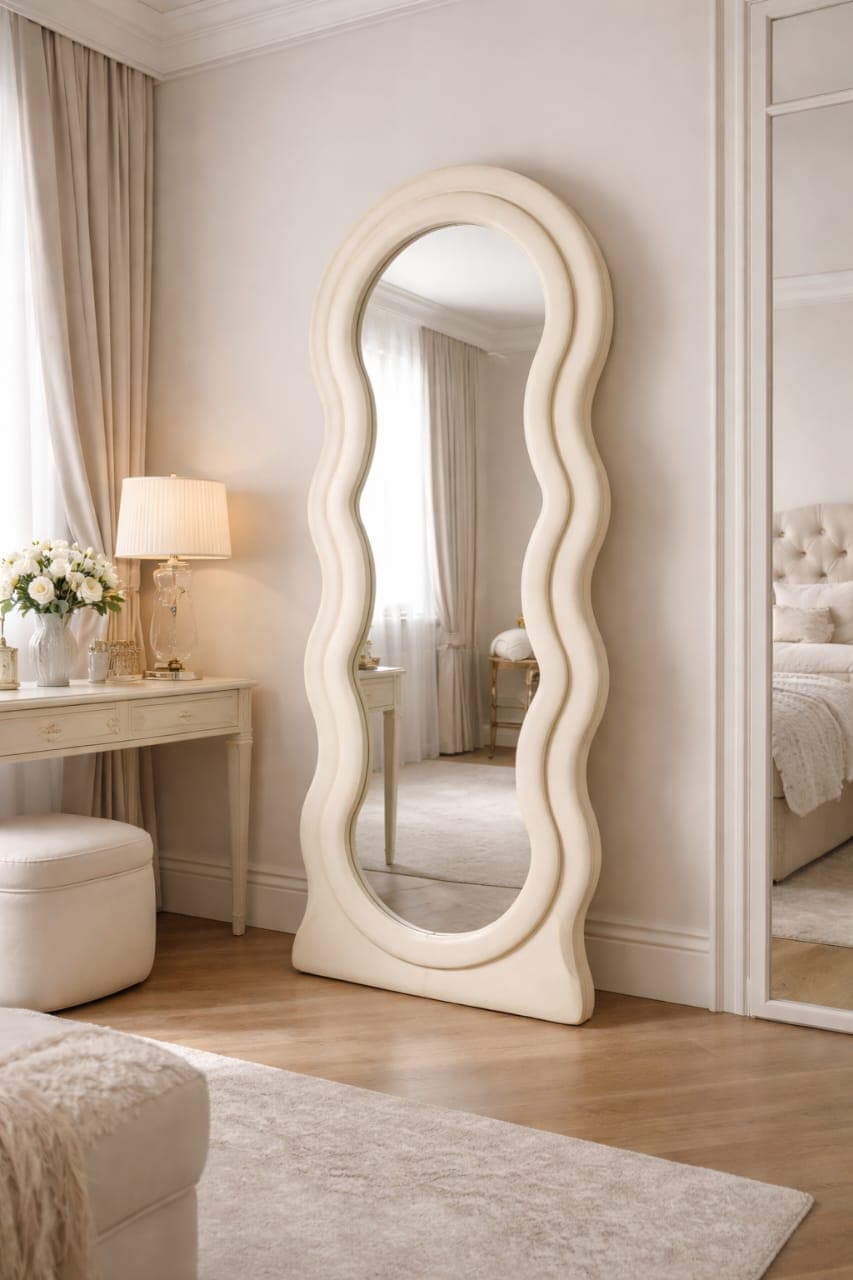Wavy Frame Standing Mirror Cream