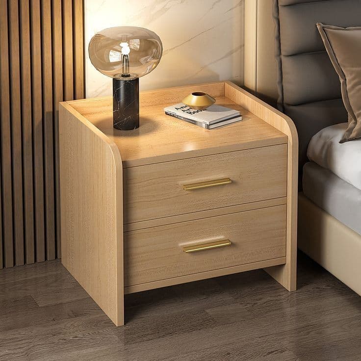 Light Oak Nightstand with Curved Side Panels