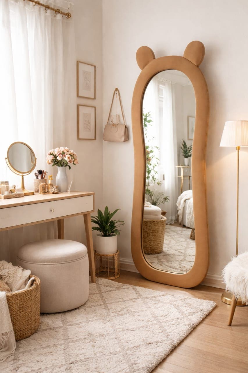 Teddy Ear Standing Mirror Tan