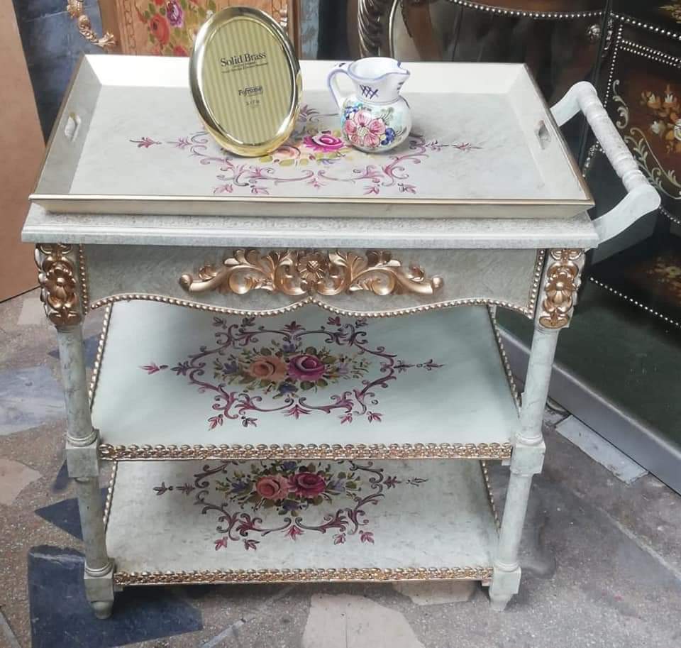Hand-Painted Floral Tea Trolley