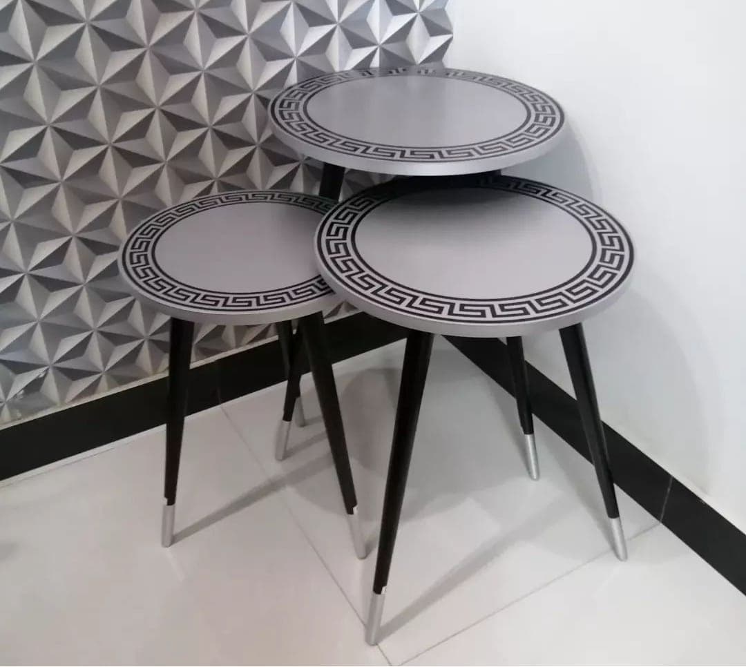 Greek Key Print Nesting Table Set