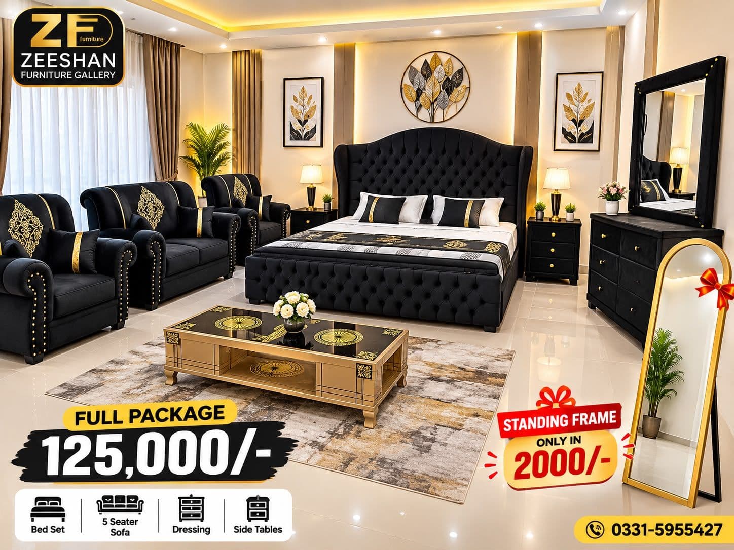 Black Chesterfield Wingback Bedroom Package