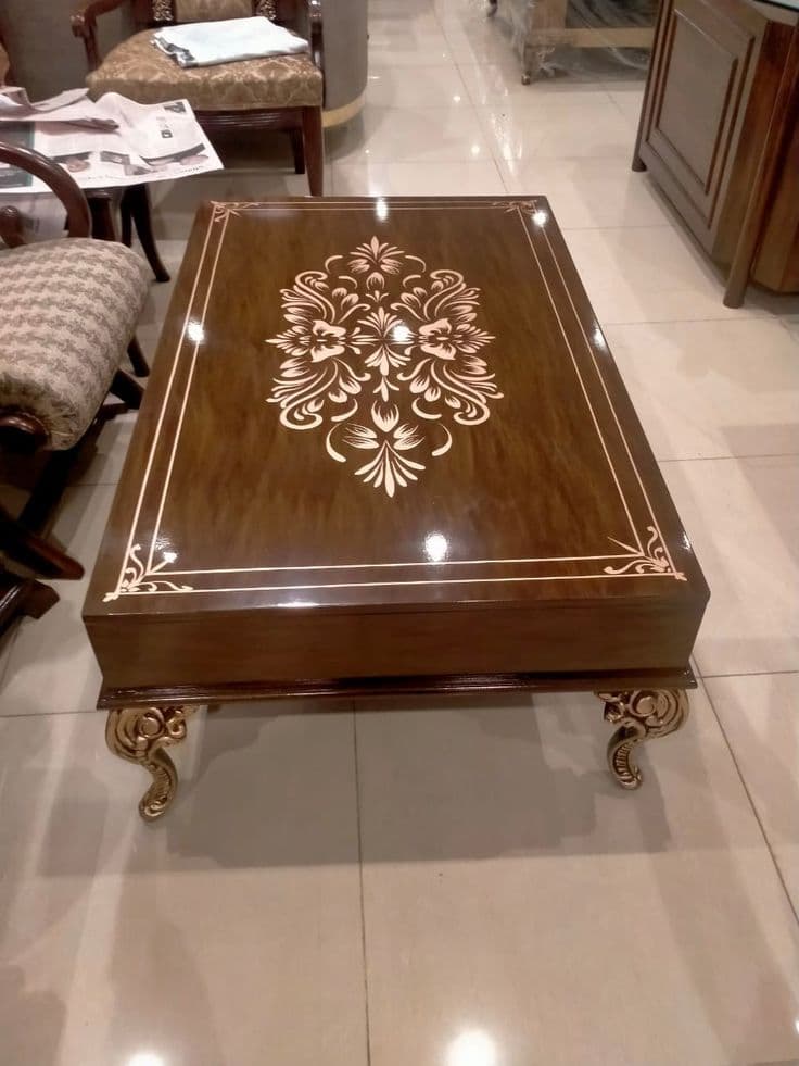Dark Wood Marquetry Inlay Coffee Table
