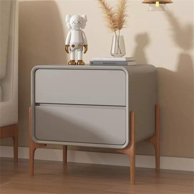 Grey Two-Tone Nightstand with Wood Legs